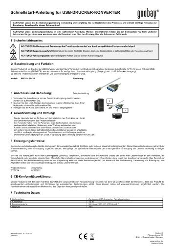 Schnellstart-Anleitung für USB-DRUCKER-KONVERTER - Wentronic