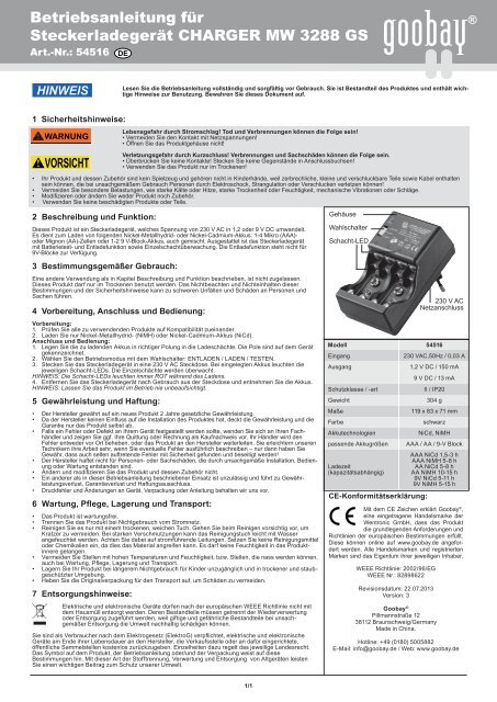 Schnellstart-Anleitung für Steckerladegerät CHARGER ... - Wentronic