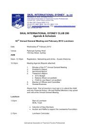 SKAL INTERNATIONAL SYDNEY CLUB 200 Agenda & Schedule ...