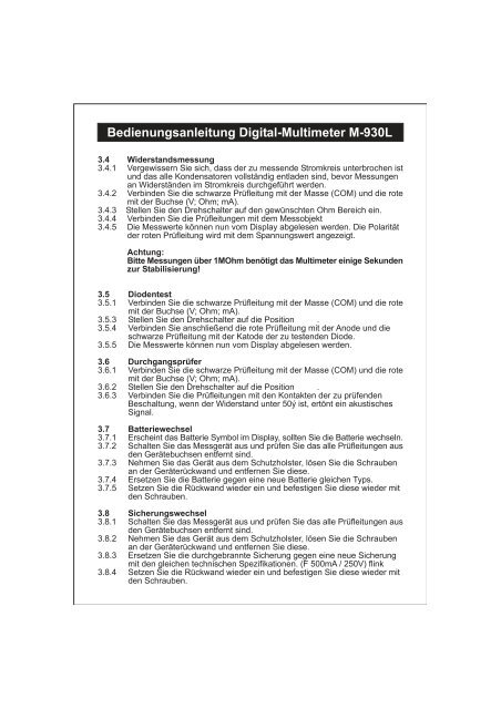 Bedienungsanleitung Digital-Multimeter M-930L - Wentronic