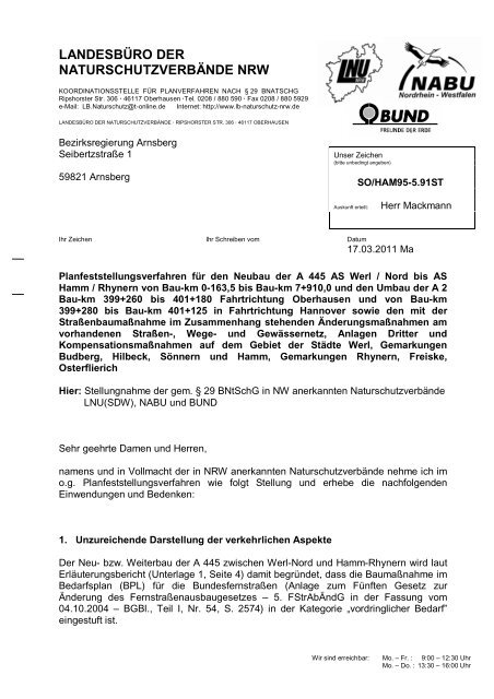Stellungnahme - Landesbüro der Naturschutzverbände NRW
