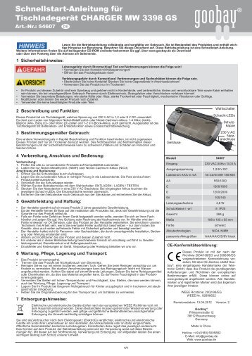 Schnellstart-Anleitung für Tischladegerät CHARGER ... - Wentronic