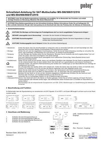 Schnellstart-Anleitung für SAT-Multischalter MS-506/508 ... - Wentronic
