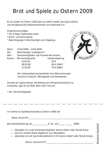 Brot und Spiele zu Ostern 2009 - Anderwelt eV