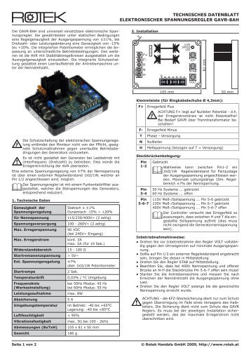 technisches datenblatt elektronischer spannungsregler gavr ... - Rotek