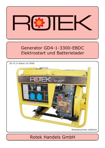 Generator GD4-1-3300-EBDC Elektrostart und Batterielader Rotek ...