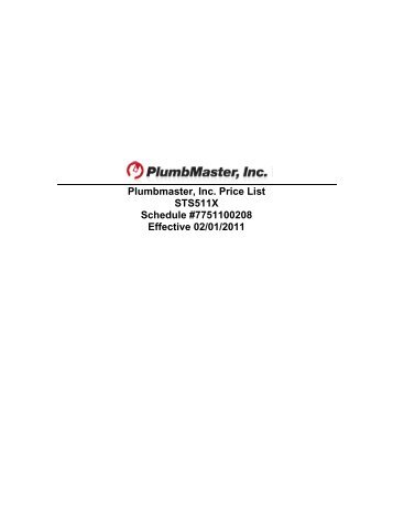 Plumbmaster, Inc. Price List STS511X Schedule #7751100208 ...