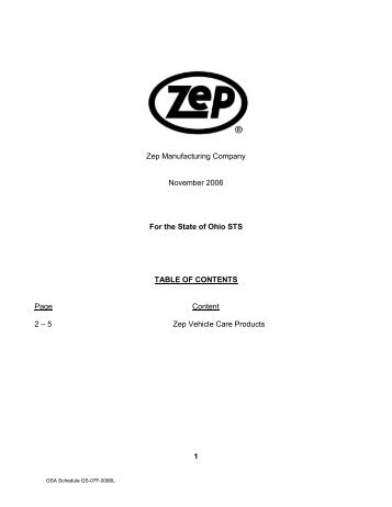 Zep Manufacturing Company November 2006 For the State of Ohio ...