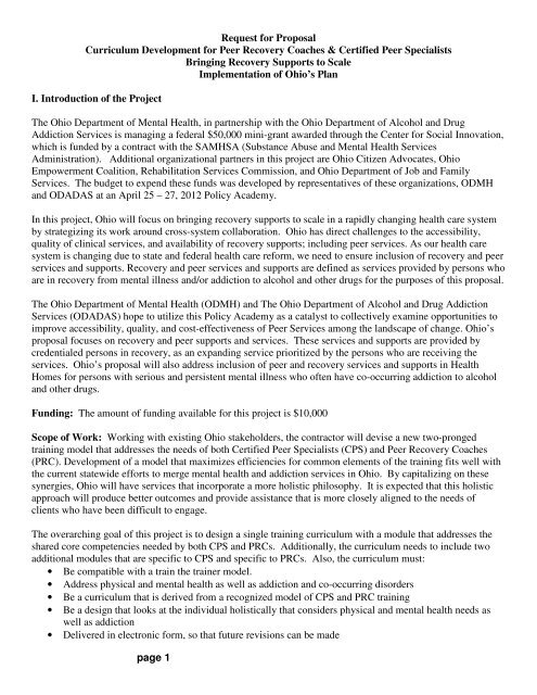 Request for Proposal Curriculum Development for Peer Recovery ...