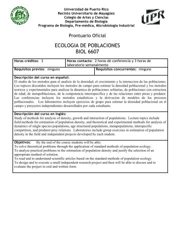 Ecología de Poblaciones (BIOL 6607) - Biología