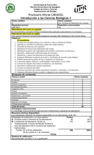 Prontuario Oficial-CIBI3032L Agosto 2012 - Biología - UPRM