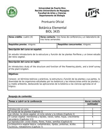 Botánica Elemental BIOL 3435 - Biología - UPRM