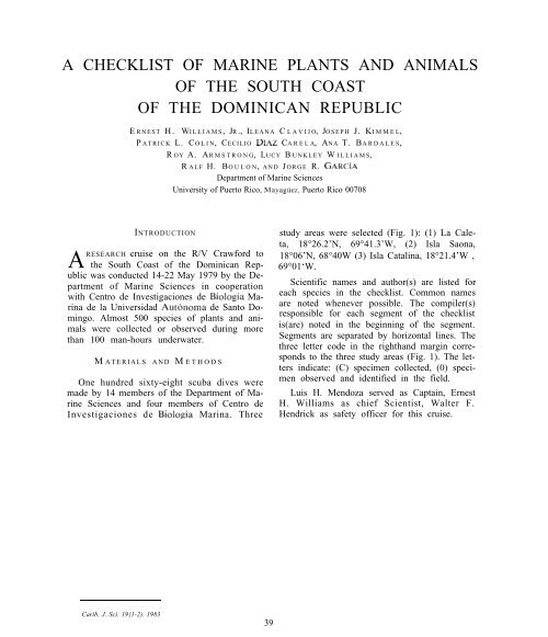 a checklist of marine plants and animals of the south coast of the ...