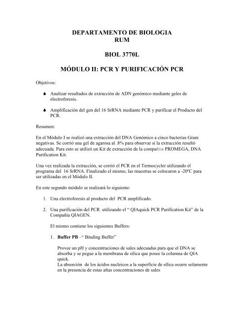 Modulo II Purificación del PCR