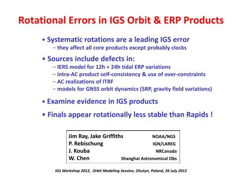 Rotational Errors in IGS Orbit & ERP Products