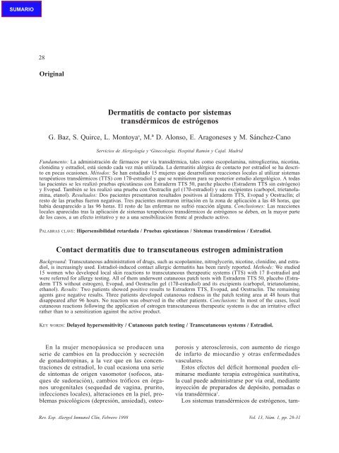 Dermatitis de contacto por sistemas transdérmicos de estrógenos ...