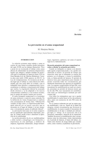 La prevención en el asma ocupacional - Alergología e Inmunología ...