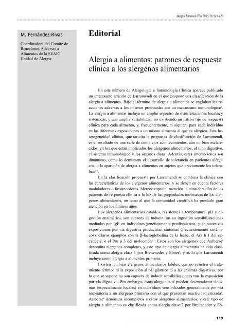 Alergia a alimentos: patrones de respuesta clínica a los alergenos ...