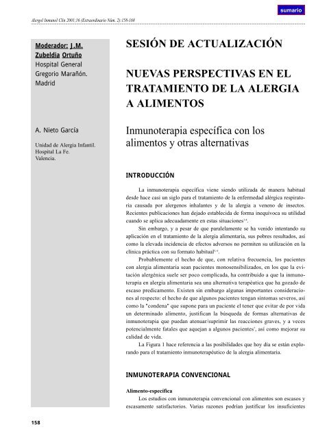 Inmunoterapia específica con los alimentos y otras alternativas