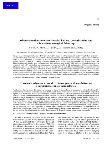 Adverse reactions to tetanus toxoid. Pattern, desensitization and ...