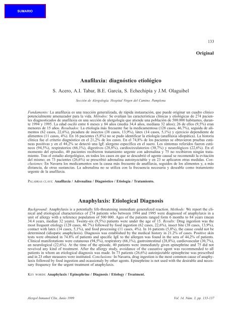Anafilaxia: diagnóstico etiológico - Alergología e Inmunología Clínica