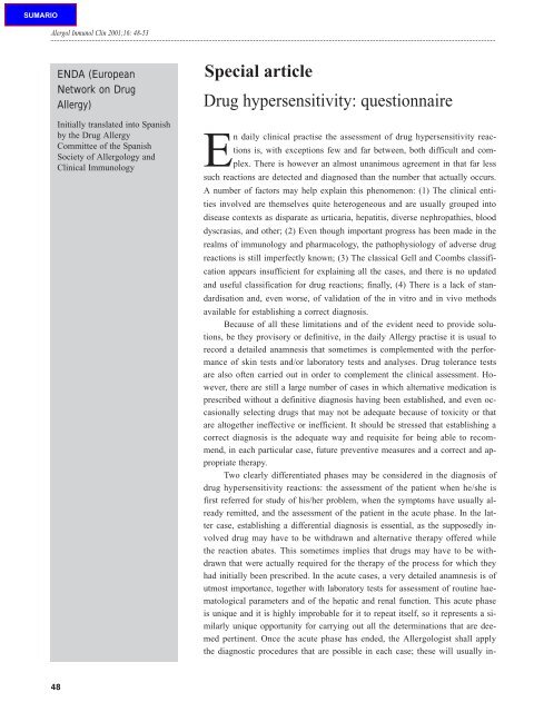 Drug hypersensitivity: questionnaire Special article