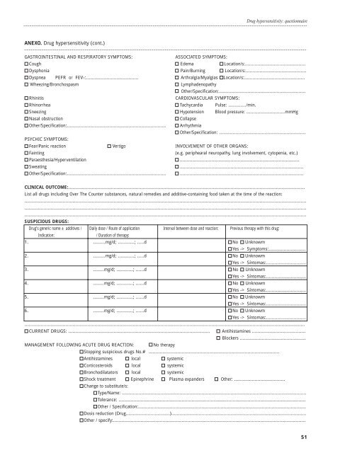 Drug hypersensitivity: questionnaire Special article