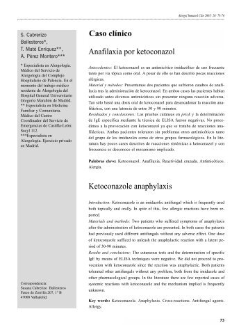 Anafilaxia por ketoconazol - Alergología e Inmunología Clínica