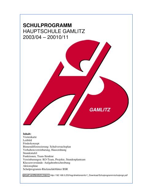 Schulprogramm (Entwicklungsplan) - Hauptschule Gamlitz