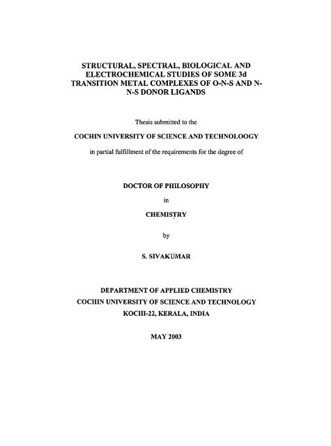 Structural, Spectral, Biological and Electrochemical Studies Of Some ...