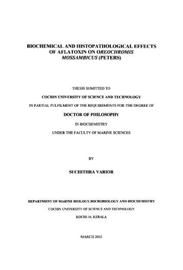 Biochemical and Histopathological Effects of Aflatoxin on ...