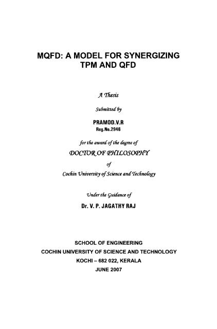 MQFD: A Model for Synergizing TPM and QFD - Cochin University of ...