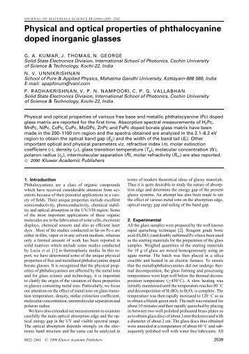 Physical and optical properties of phthalocyanine doped inorganic ...