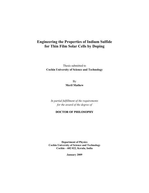 Engineering the Properties of Indium Sulfide for Thin Film Solar ...