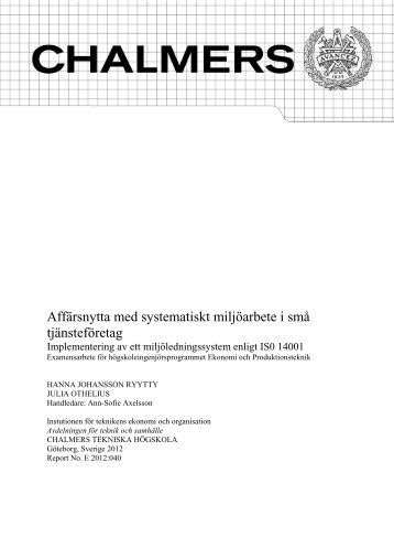 Affärsnytta med systematiskt miljöarbete i små tjänsteföretag