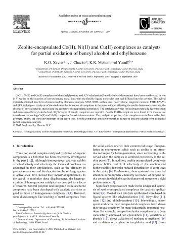 Zeolite-encapsulated Co(II), Ni(II) and Cu(II) complexes as catalysts ...