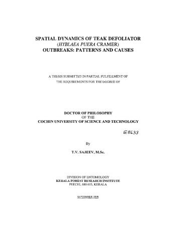 Spatial dynamics of teak defoliator (Hyblaea puera Cramer) - Cochin ...