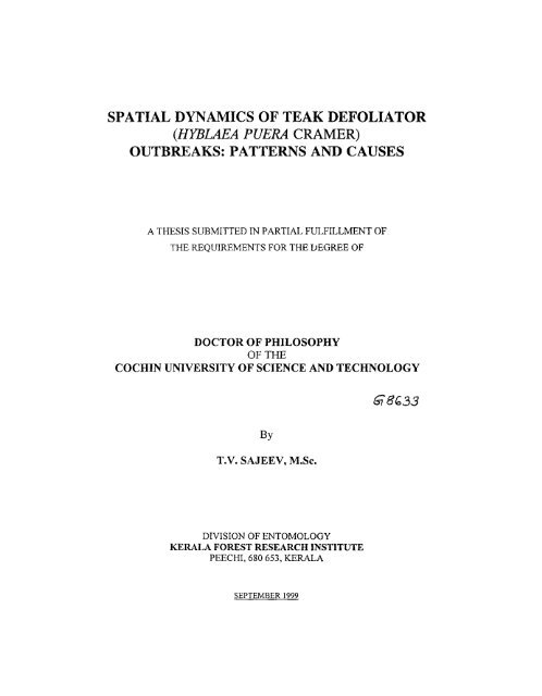 Spatial dynamics of teak defoliator (Hyblaea puera Cramer) - Cochin ...