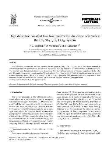 High dielectric constant low loss microwave dielectric ceramics in ...