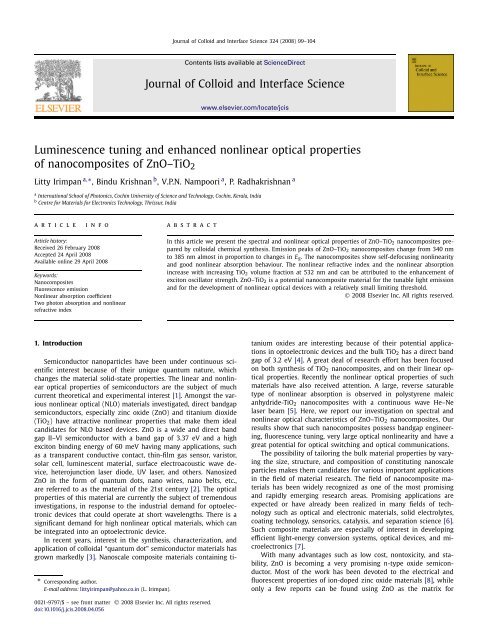 Journal Colloid And Interface Science – UVNT