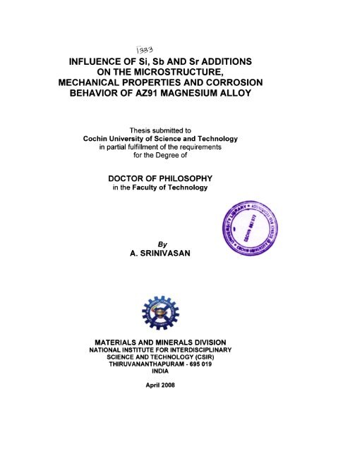 “Influence of Si, Sb and Sr Additions on the Microstructure ...