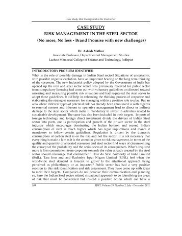 Case Study Risk Management in the Steel Sector - IJMT Publication