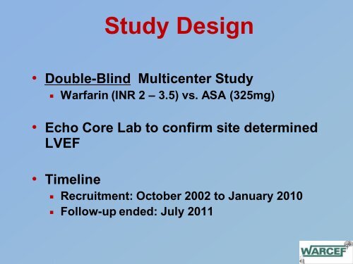 Warfarin vs. Asprin in Reduced Ejection Fraction