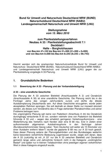 Stellungnahme der Naturschutzverbände zur A33 - Landesbüro der ...