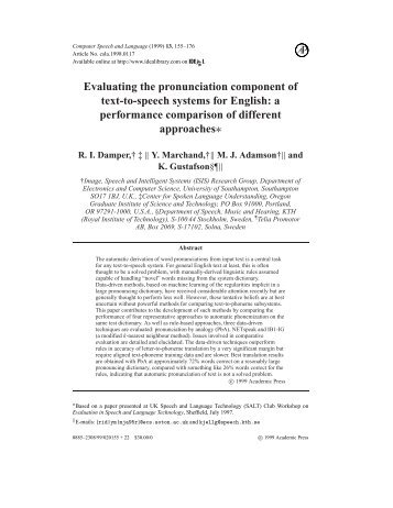 Evaluating the pronunciation component of text-to-speech systems ...