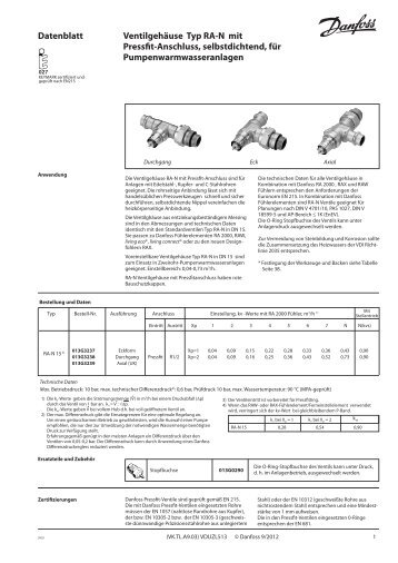 Datenblatt Ventilgehäuse Typ RA-N mit Pressfit-Anschluss ... - Danfoss