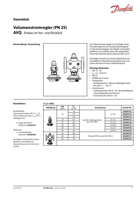 Volumenstromregler (PN 25) - Danfoss