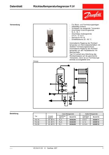 Datenblatt Rücklauftemperaturbegrenzer FJV - Danfoss