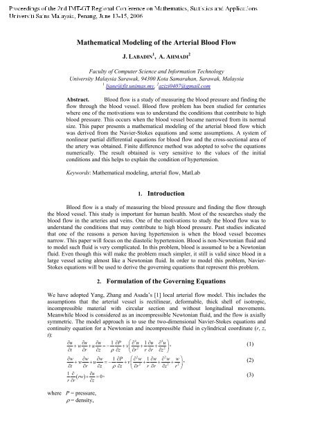 Mathematical Modeling of the Arterial Blood Flow