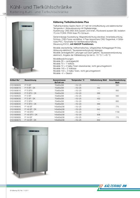 Kühl- und Tiefkühlschränke - Kältering AG